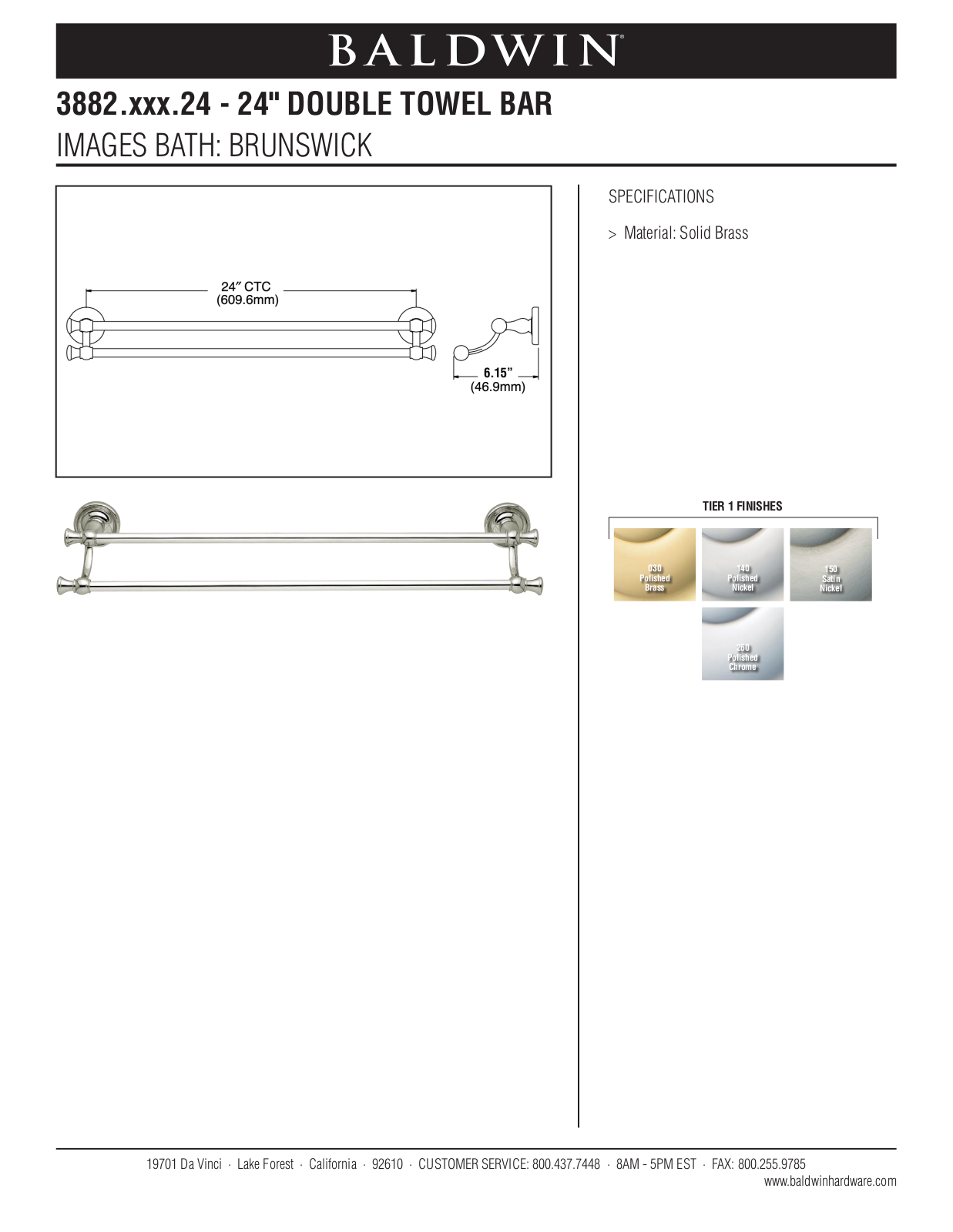 Baldwin Brunswick 24 Double Towel Bar User Manual