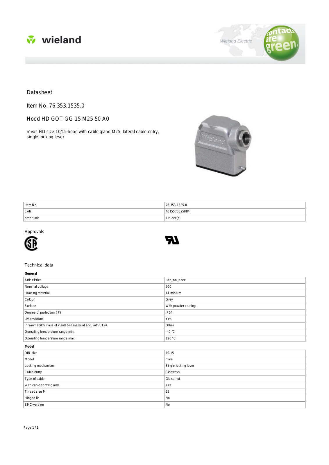 Wieland 76.353.1535.0 Data Sheet