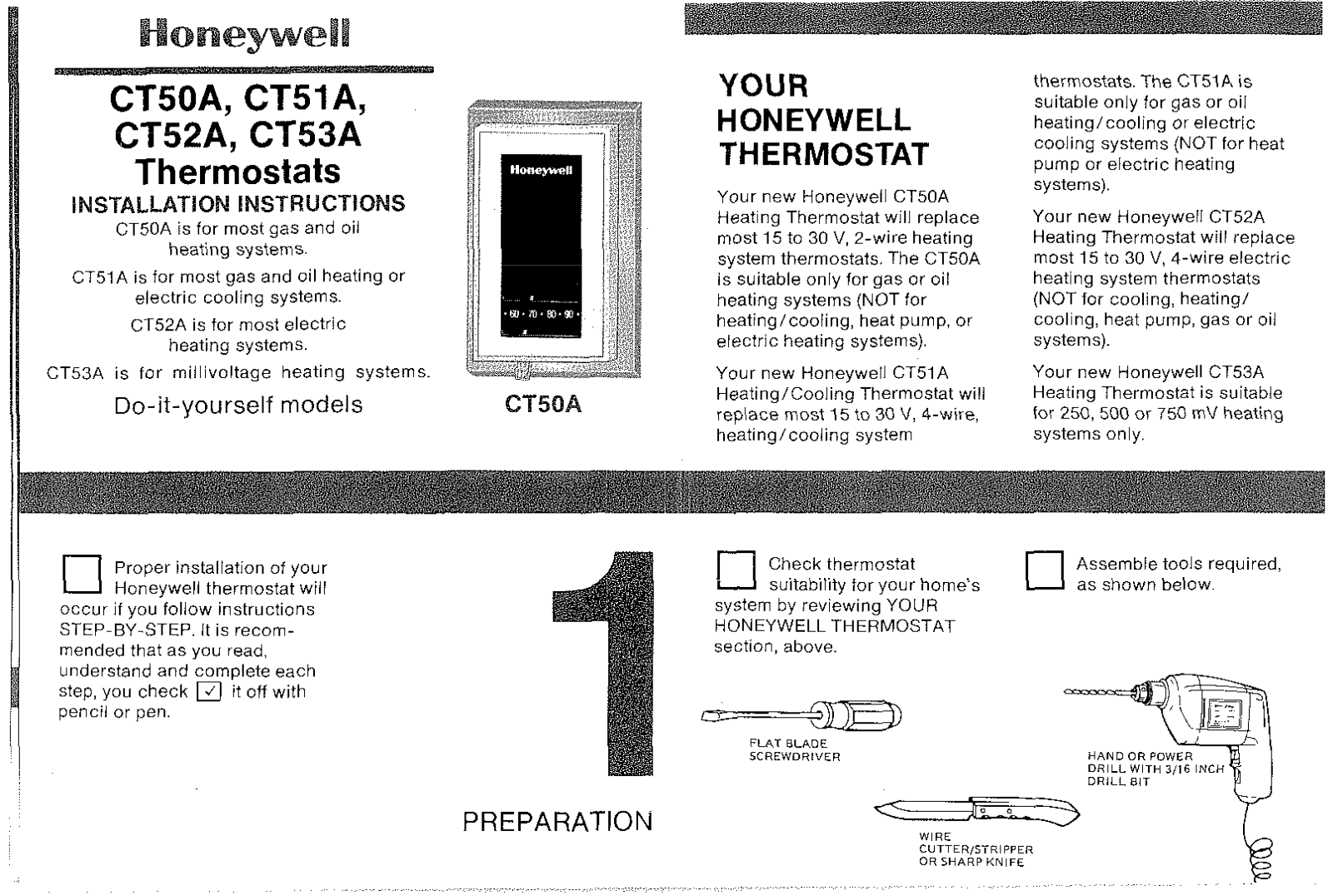 Honeywell CT53A, CT51A, CT50A User Manual