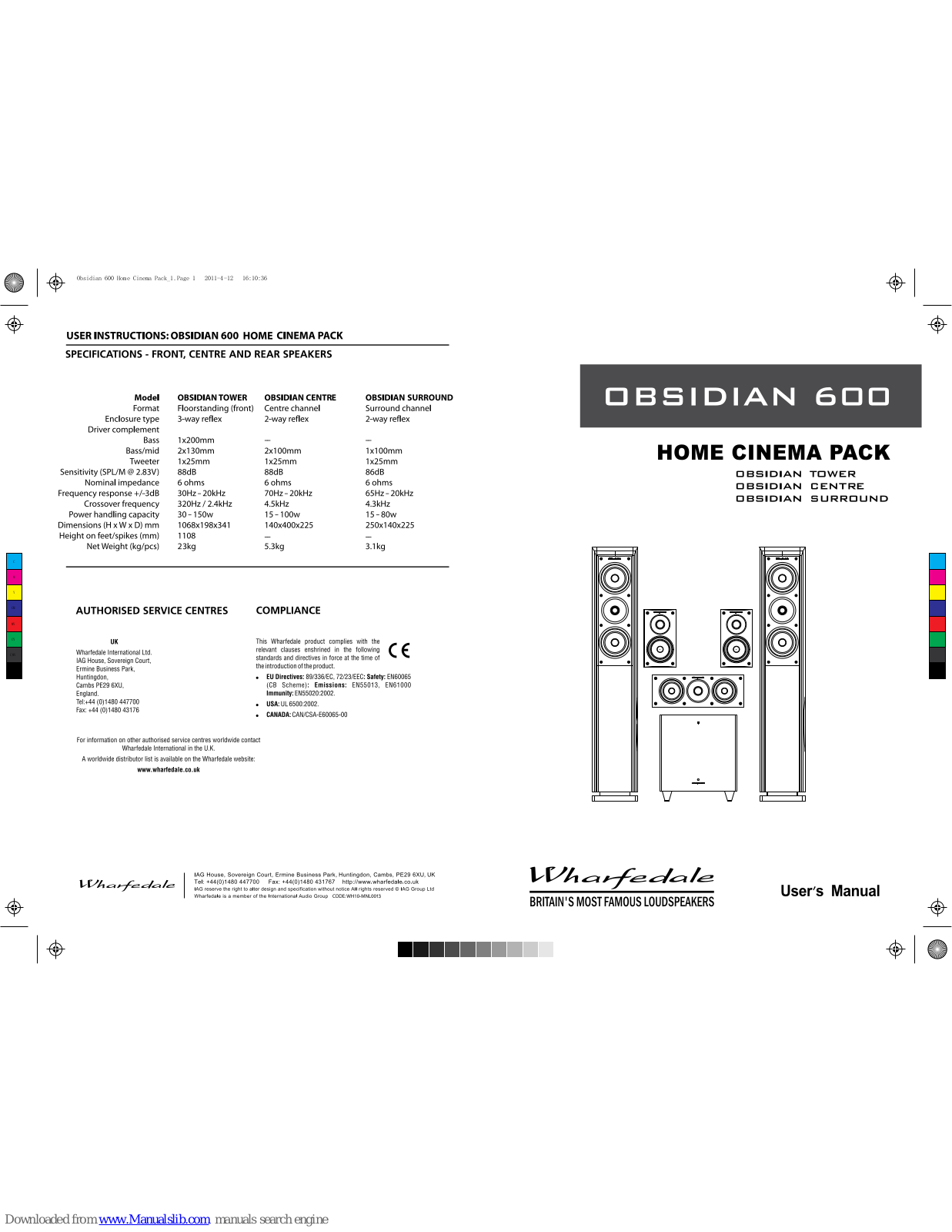 Wharfedale Pro OBSIDIAN TOWER, OBSIDIAN CENTRE, OBSIDIAN SURROUND User Manual