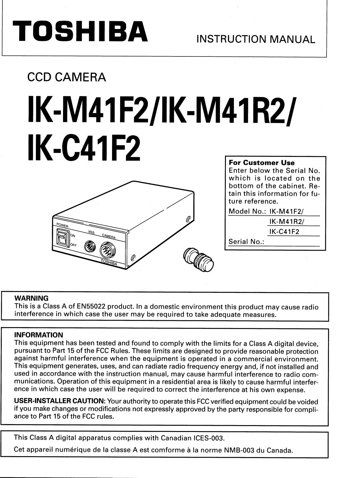 Toshiba IK-M41R2, IK-M41F2, IK-C41R2 User Manual