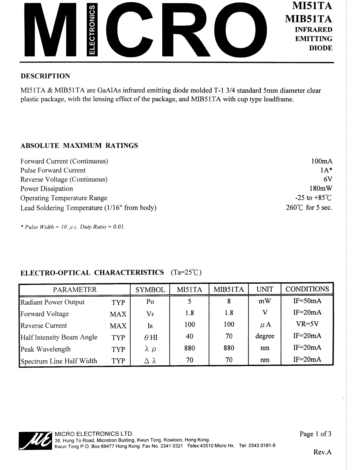 MICRO MIB51TA, MI51TA Datasheet