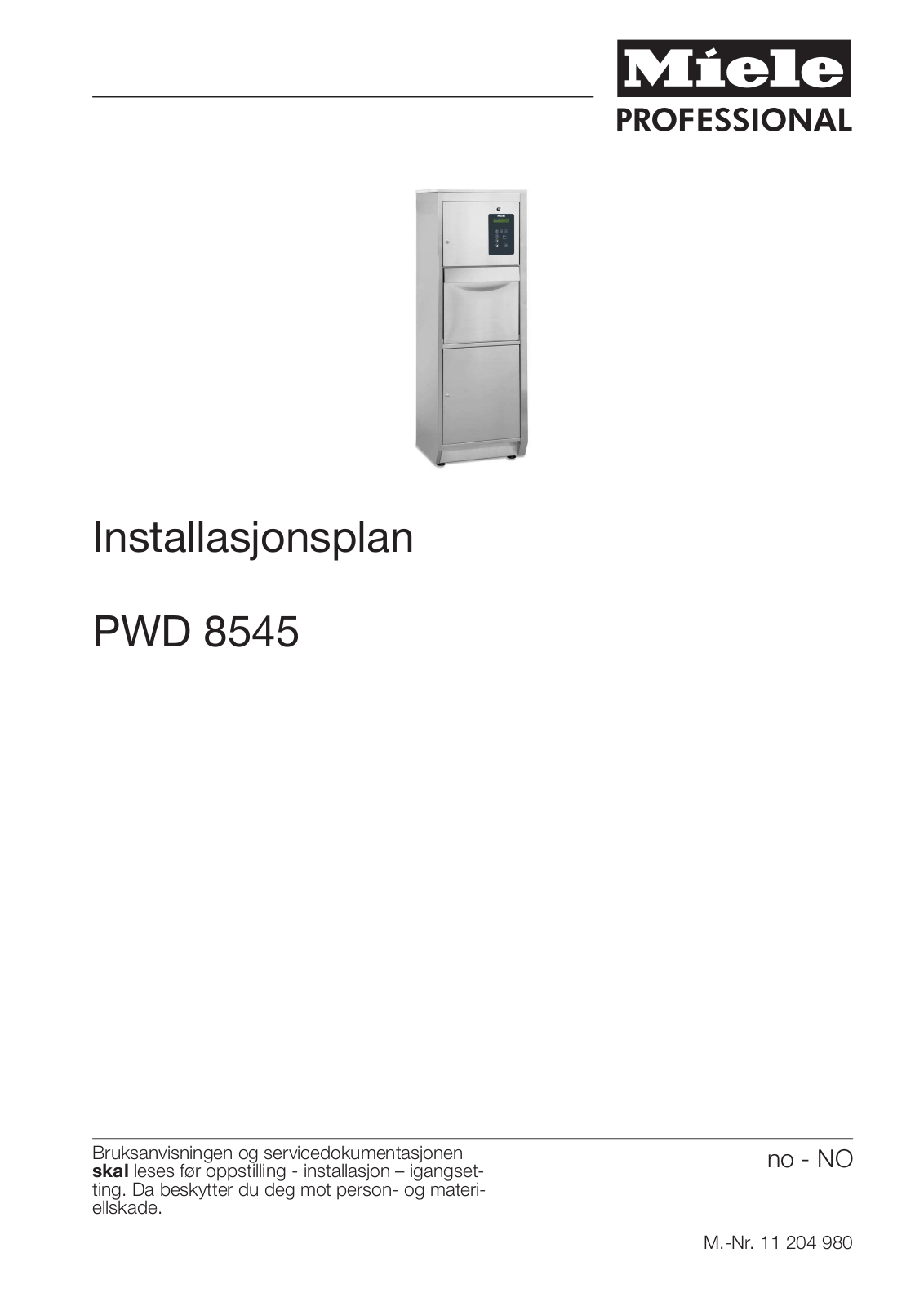 Miele PWD 8545 Installation form