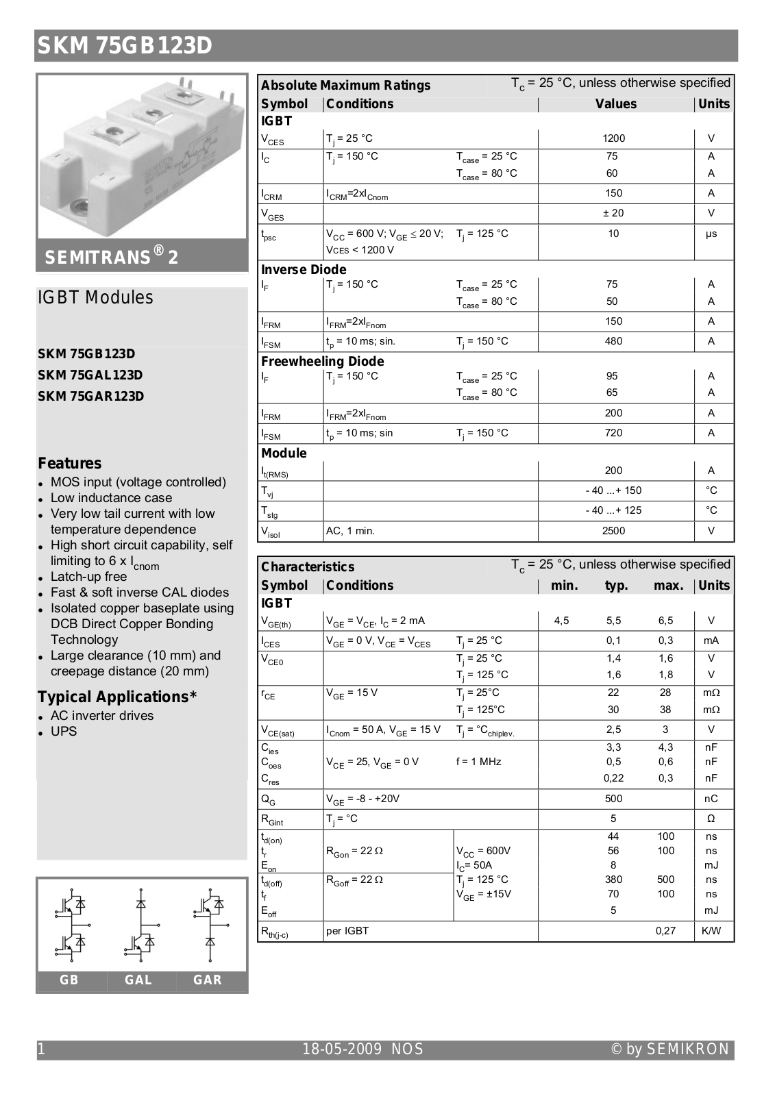 Semikron SKM75GAR123D Data Sheet