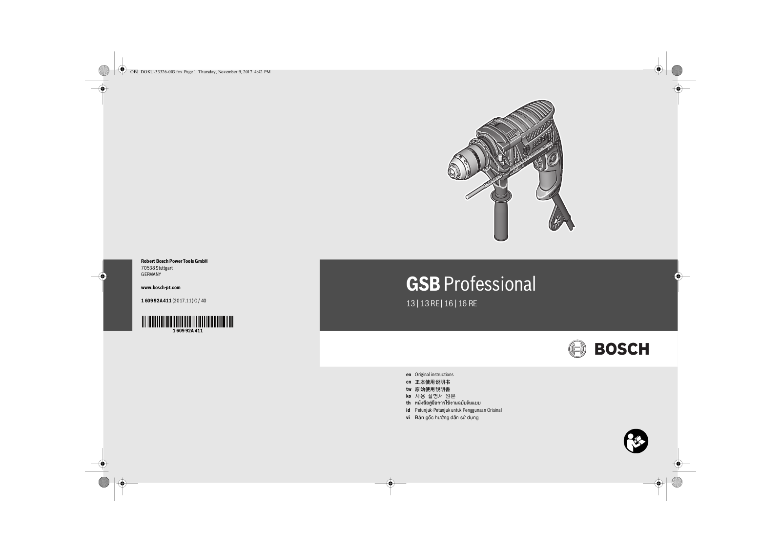 Bosch GSB 13, GSB 16, GSB 13 RE, GSB 16 RE User Manual