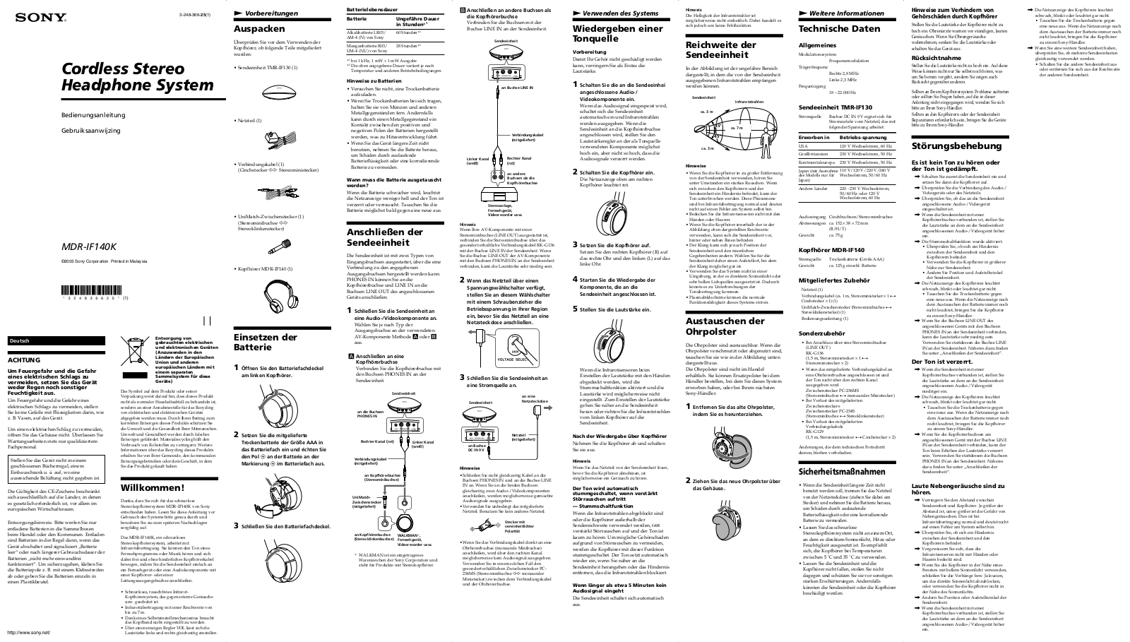 Sony MDR-IF140K User Manual