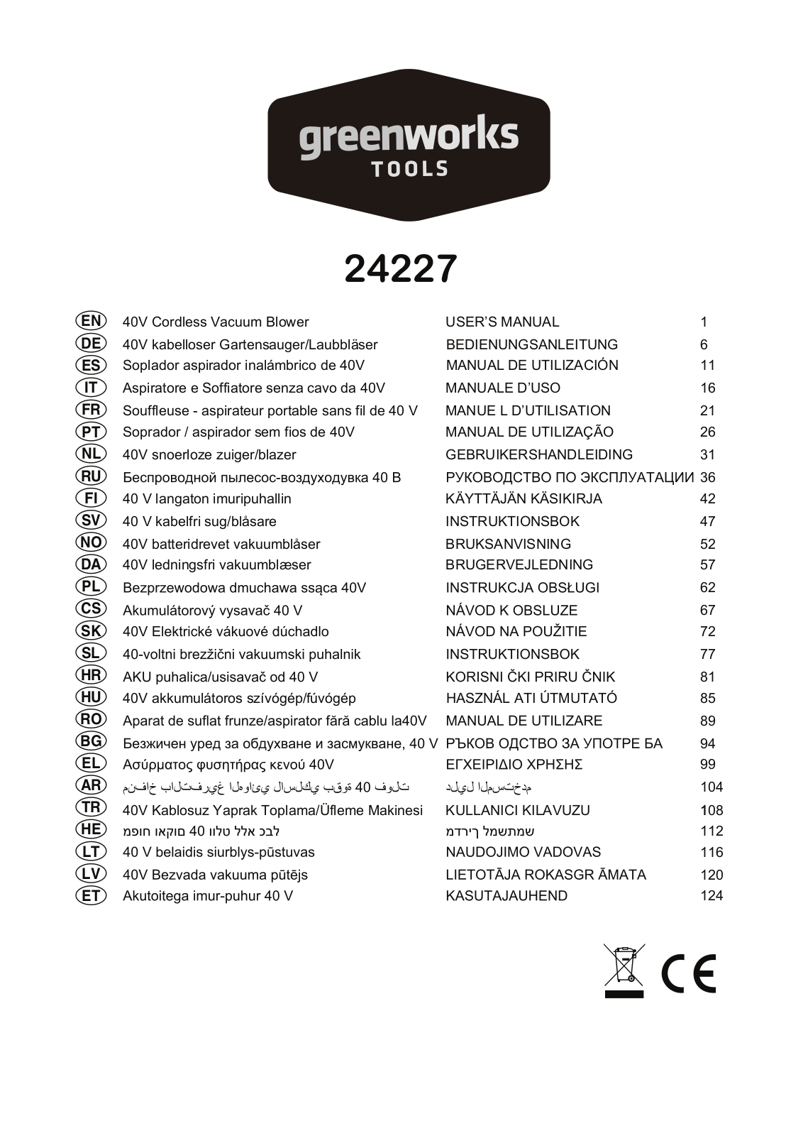 GreenWorks Tools 24227 User Manual