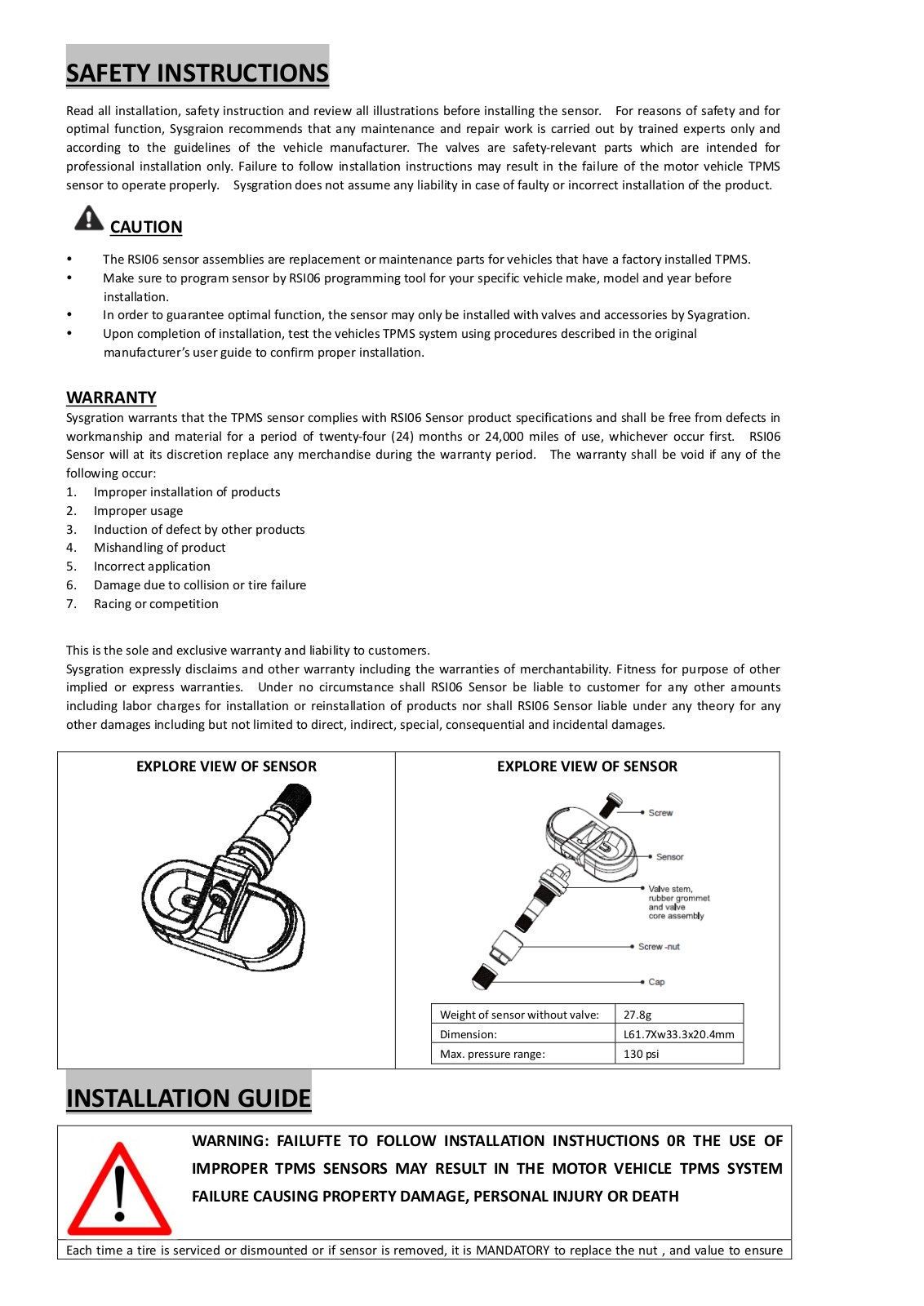 Sysgration RSI06 Users Manual