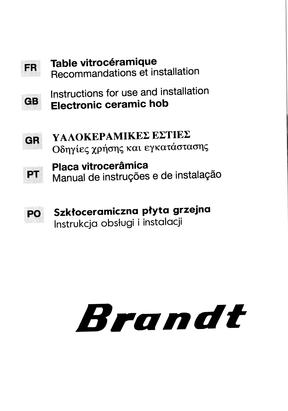 BRANDT BV60B, BVE61B, BVE61X User Manual