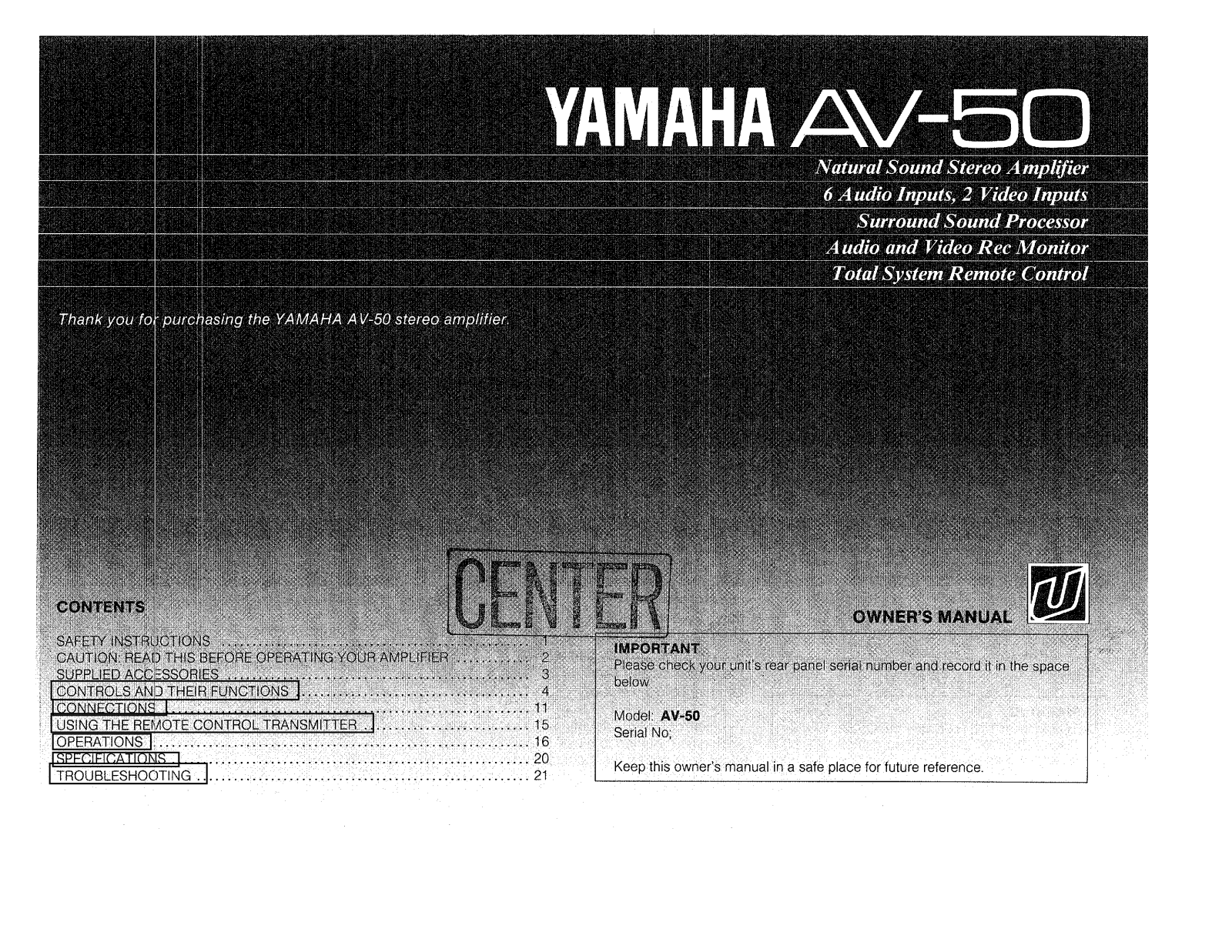 Yamaha AV-50 Owner Manual