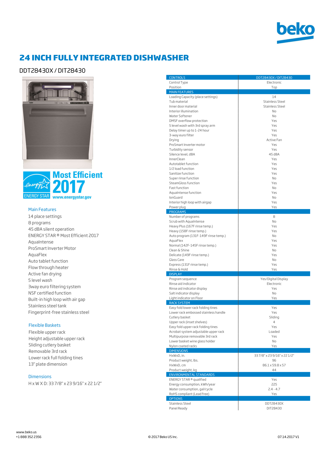 Beko DDT28430X, DIT28430 Specification