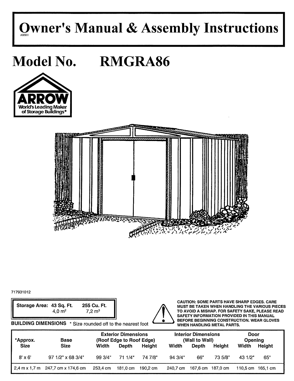 Arrow Tall Metal Green Garden Shed - 8 x 6ft User guide
