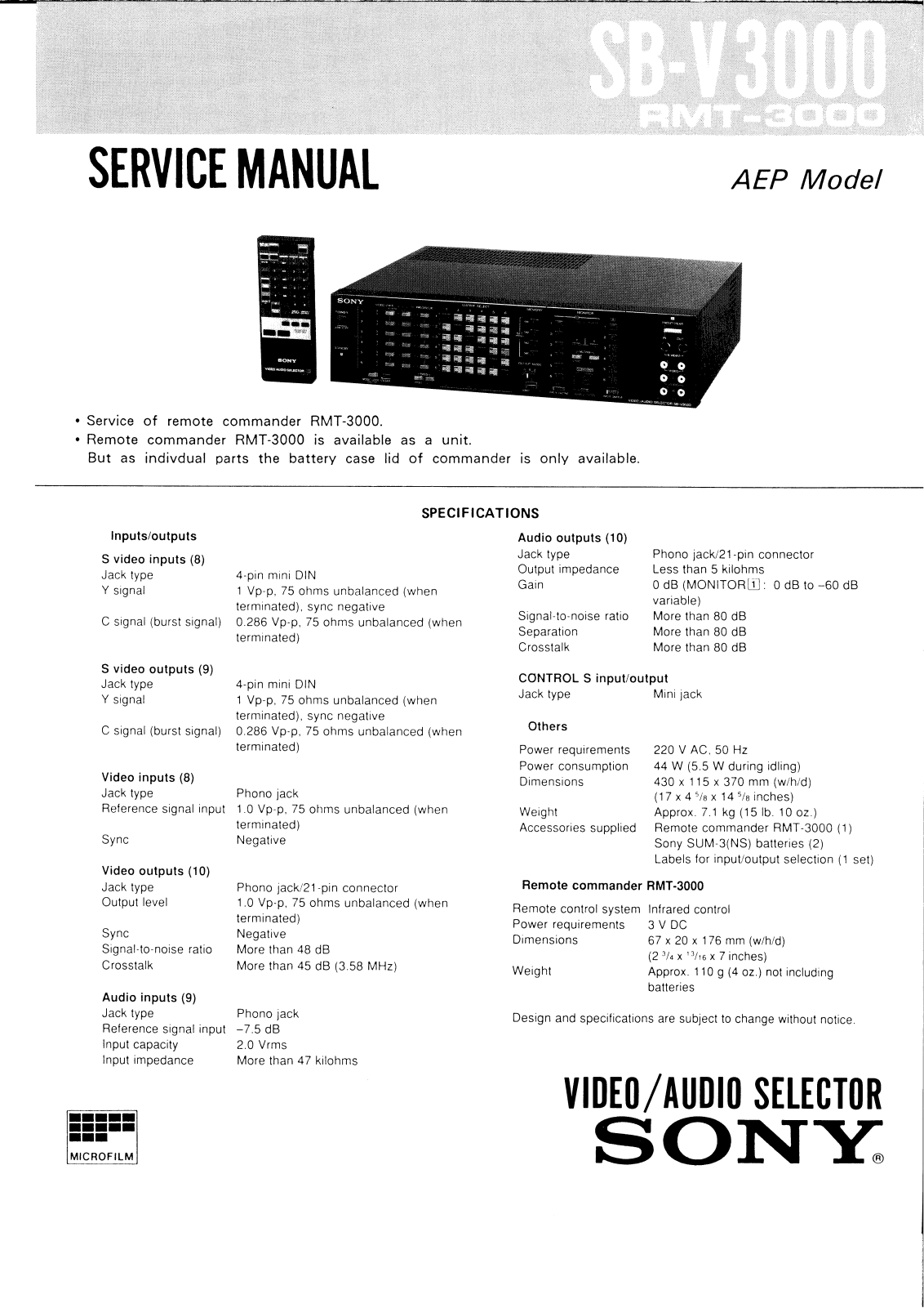 Sony SBV-3000 Service manual