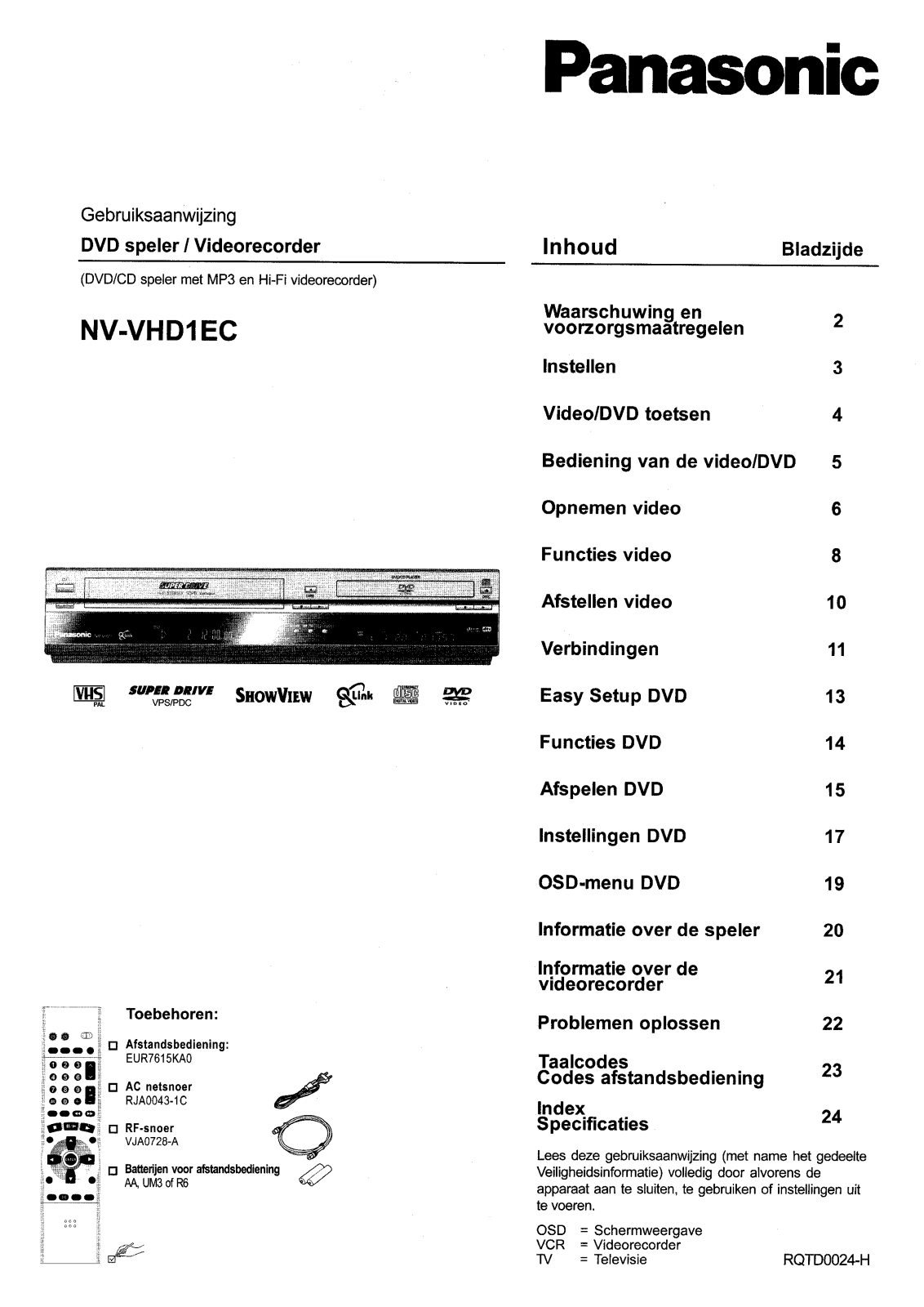 Panasonic NV-VHD1EC User Manual