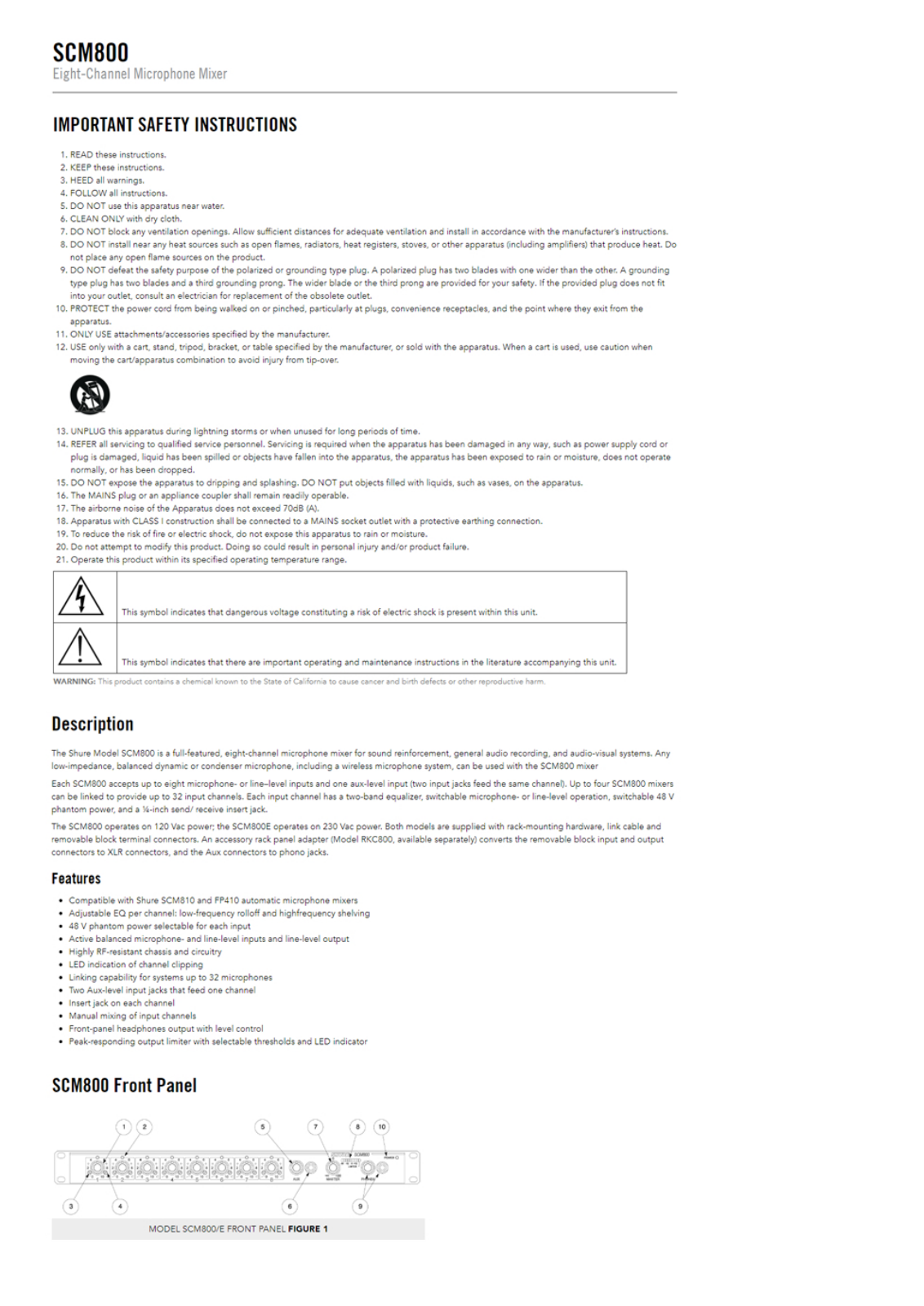 Shure SCM800 USER GUIDE