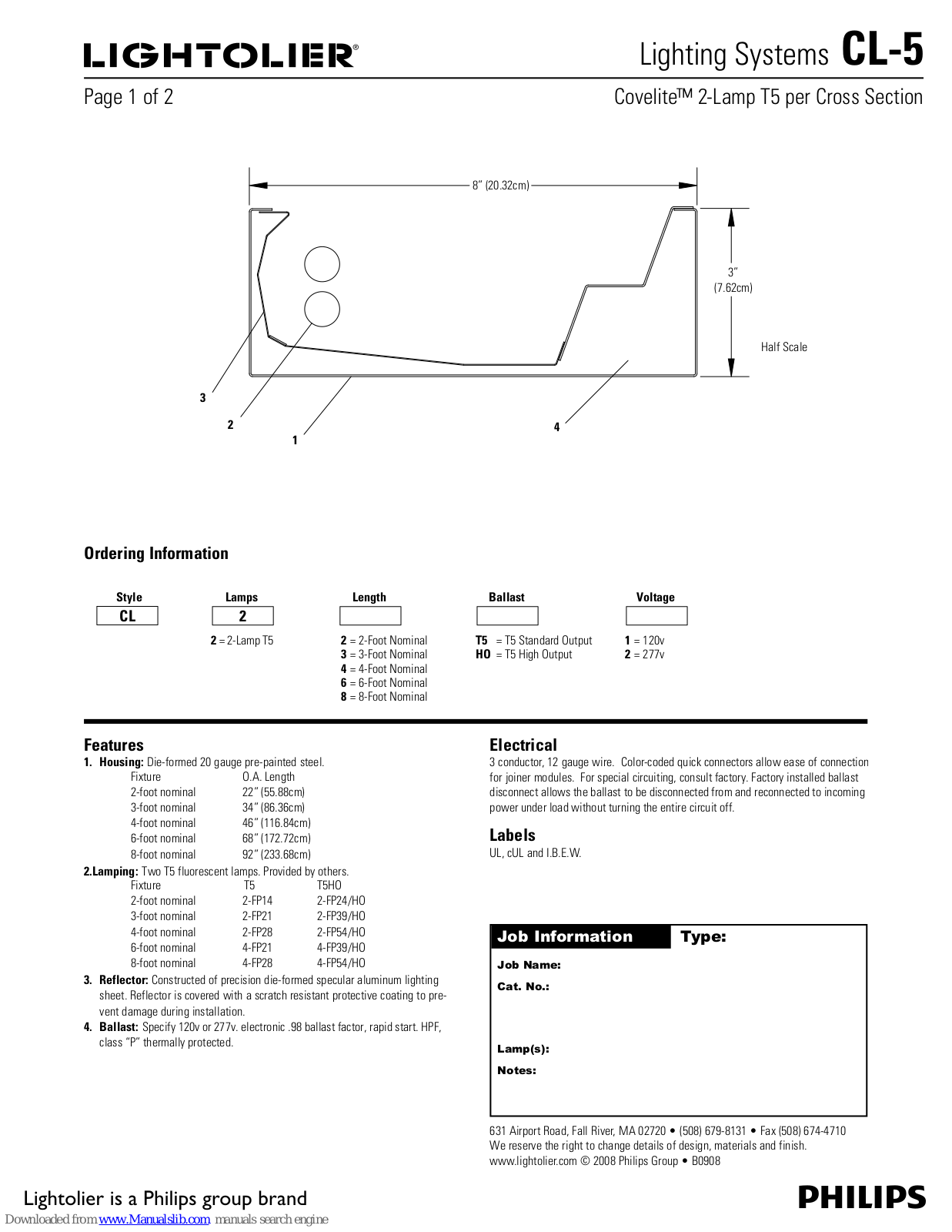 Lightolier Covelite CL-5 Specification Sheet - ManualMachine.com