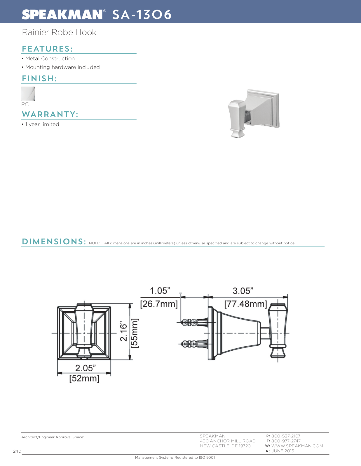 Speakman SPK2686 Dimensions - ManualMachine.com