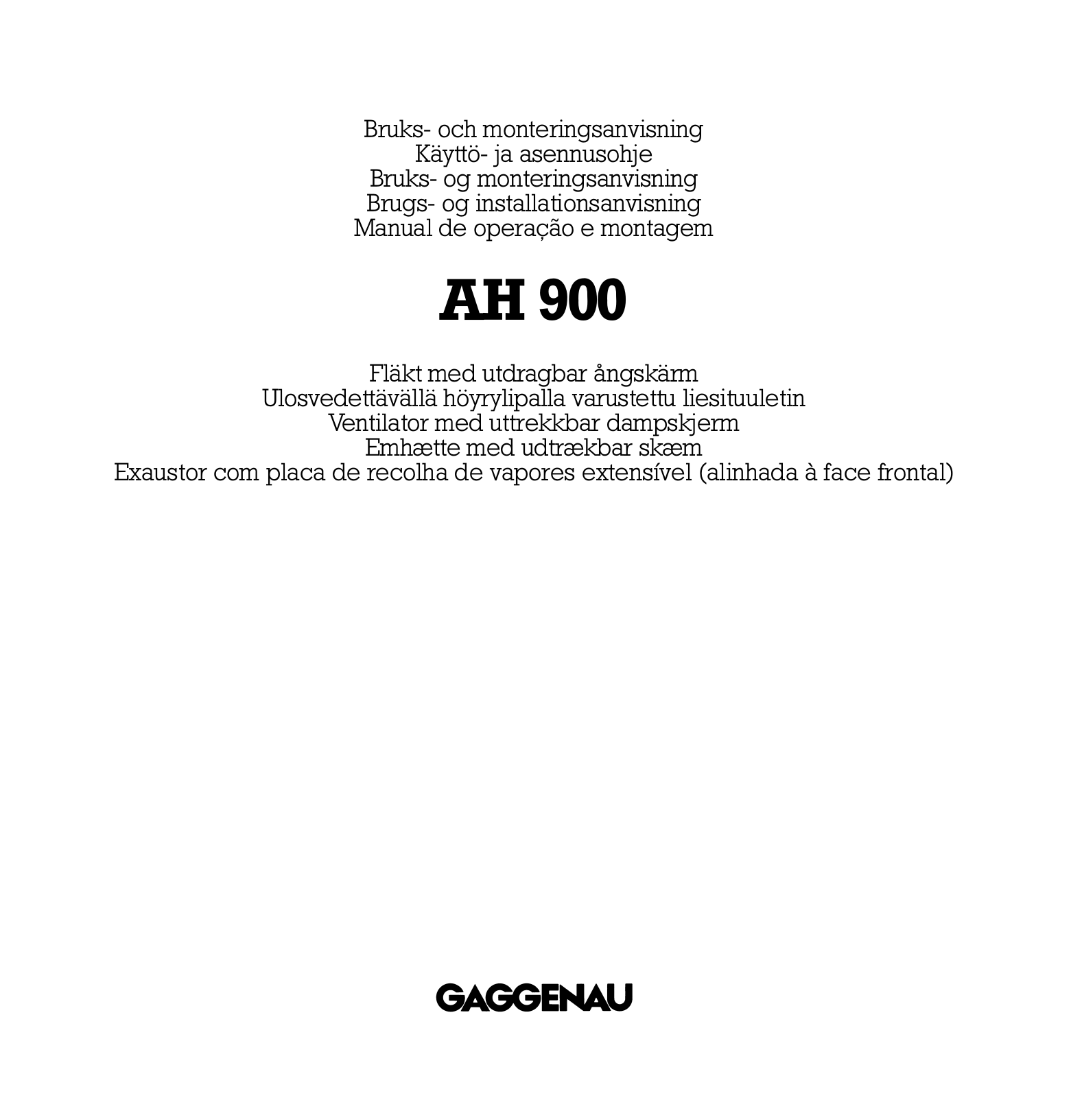 Gaggenau AH900161CH, AH900161, AH900191, AH900171, AH900191CH User Manual