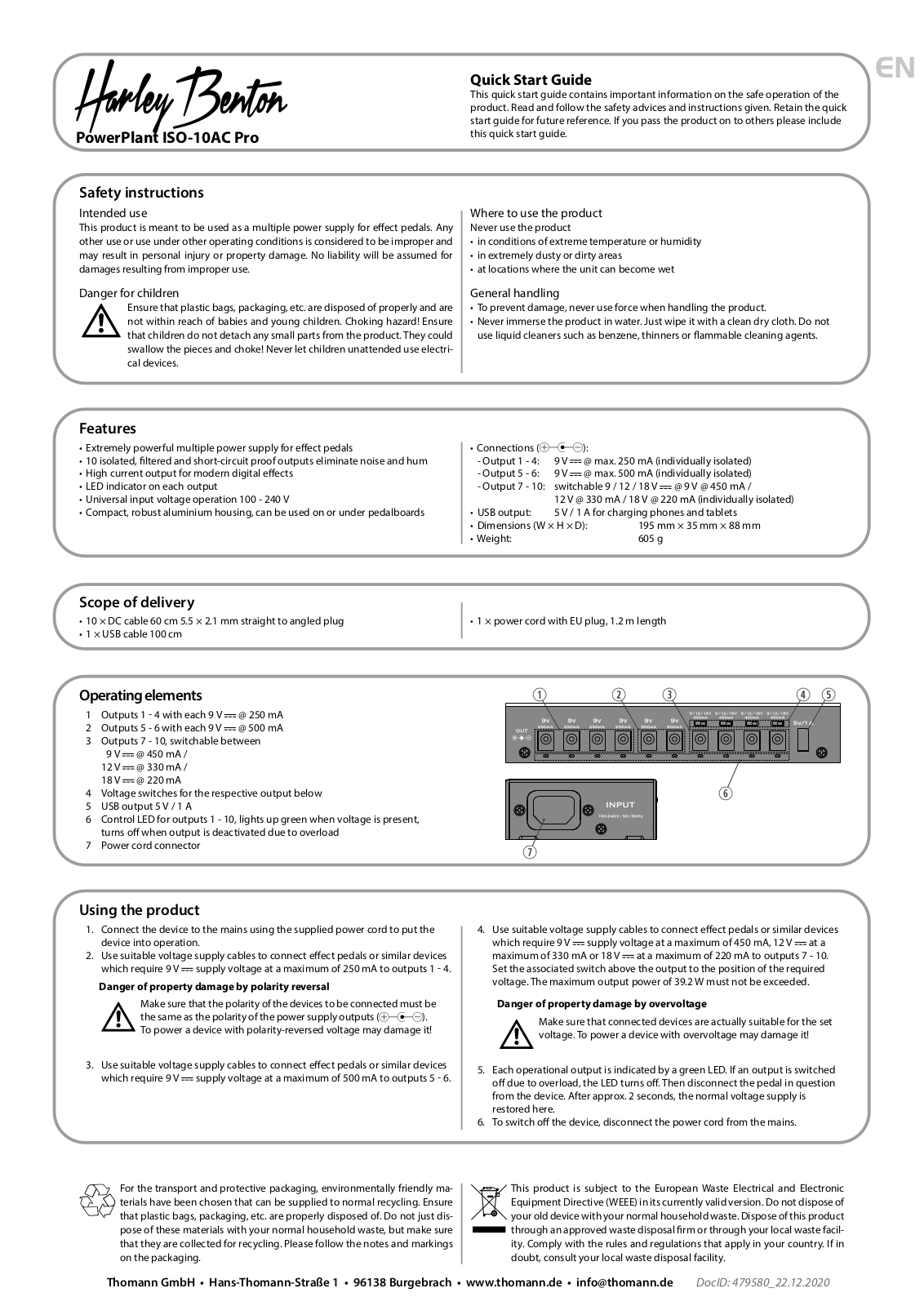 Thomann PowerPlant ISO-10AC Pro Quick Start Guide