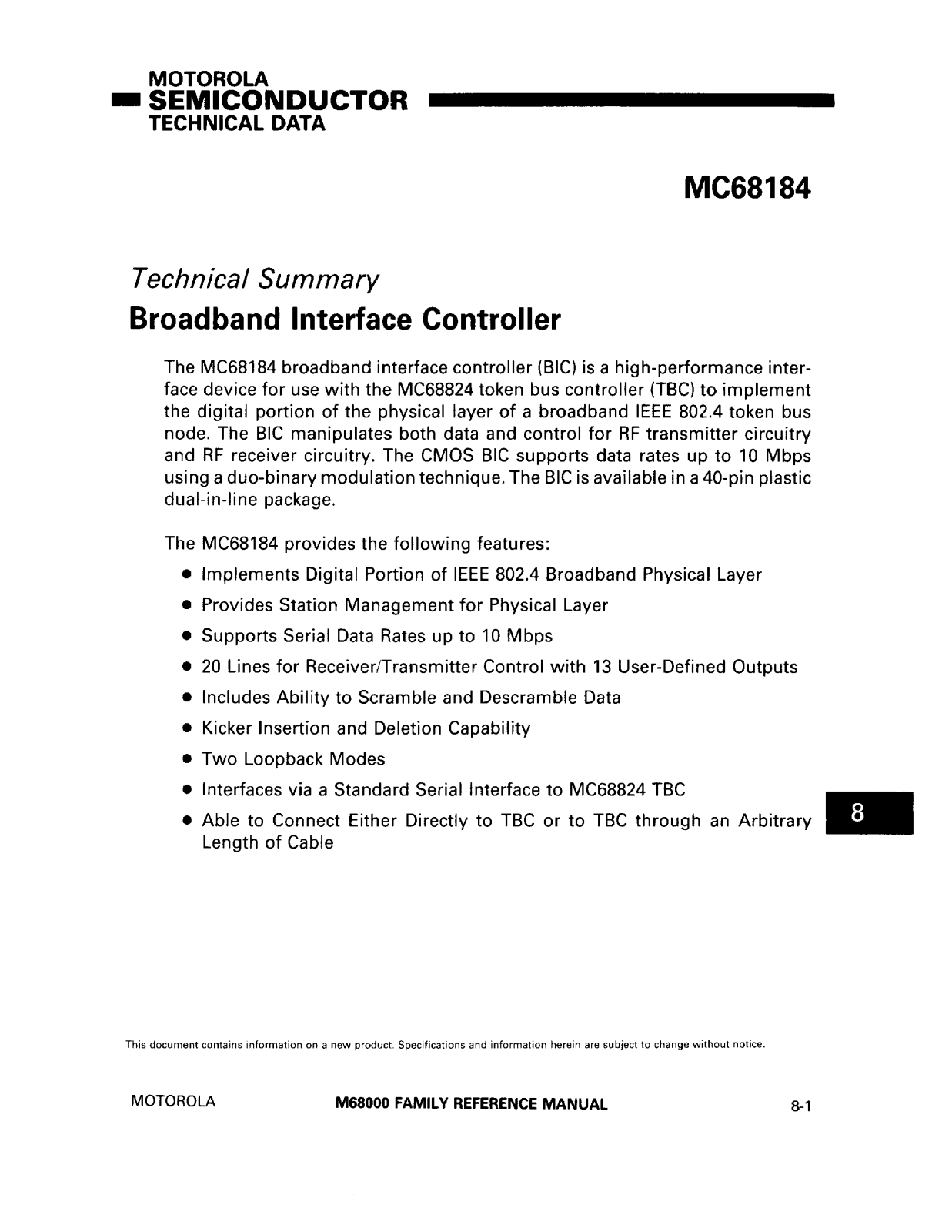 Motorola MC68184 Datasheet