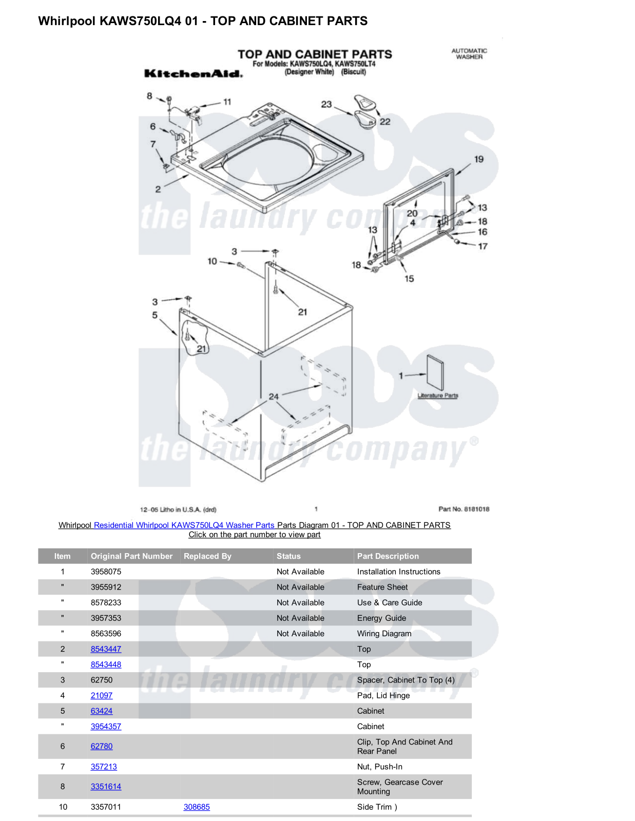 Whirlpool KAWS750LQ4 Parts Diagram