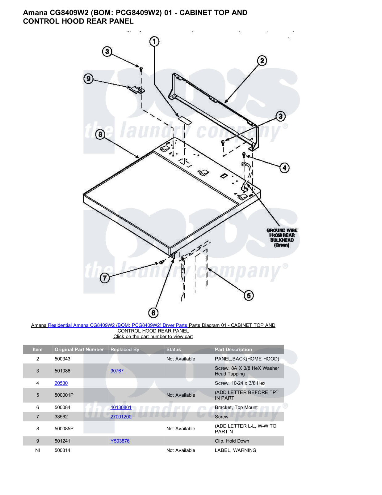 Amana CG8409W2 Parts Diagram