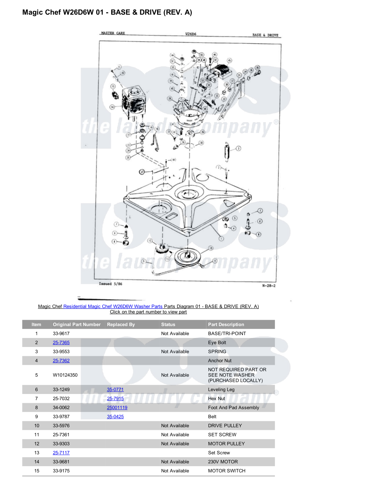 Magic Chef W26D6W Parts Diagram