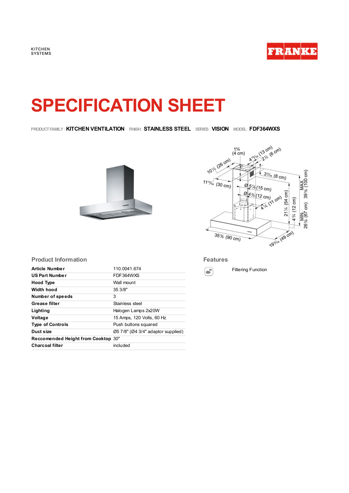 Franke Foodservice FDF364WXS User Manual