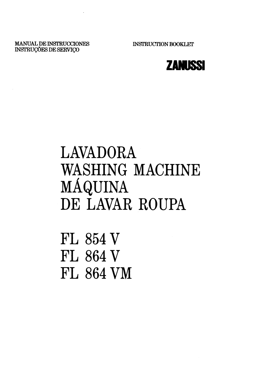 Zanussi fl854, fl864v, fl864vm USER MANUAL