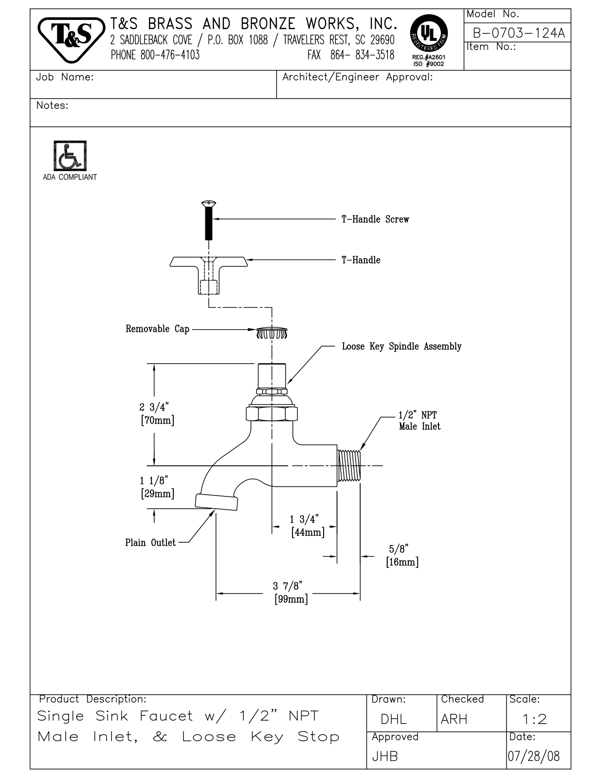 T&S Brass B-0703-124A User Manual