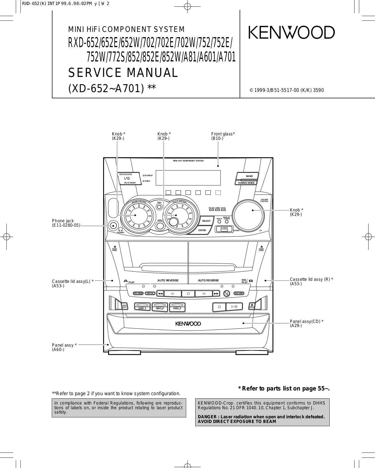 Kenwood RXD-652-W, RXD-652, RXD-652-E, RXD-702, RXD-752 Service manual