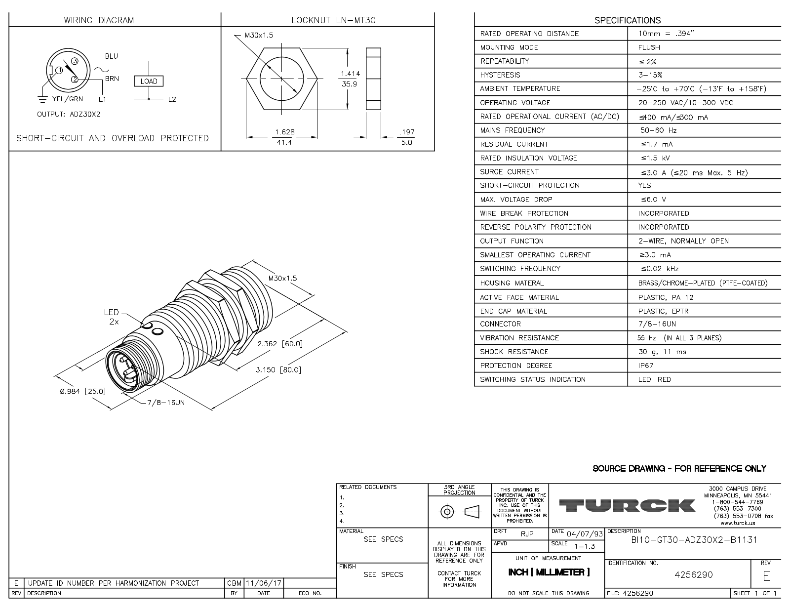 Turck BI10-GT30-ADZ30X2-B1131 Data Sheet