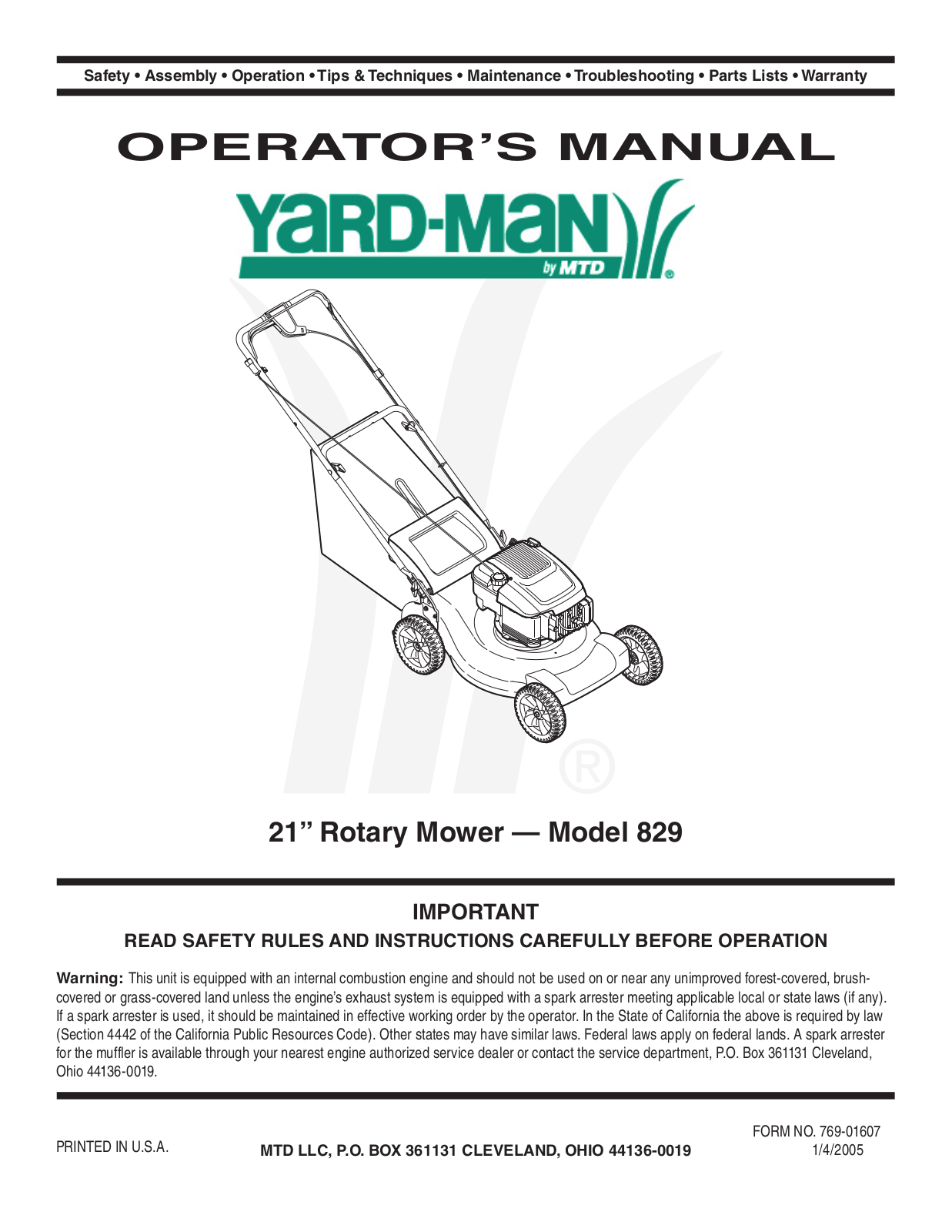 Yard-Man 829 User Manual