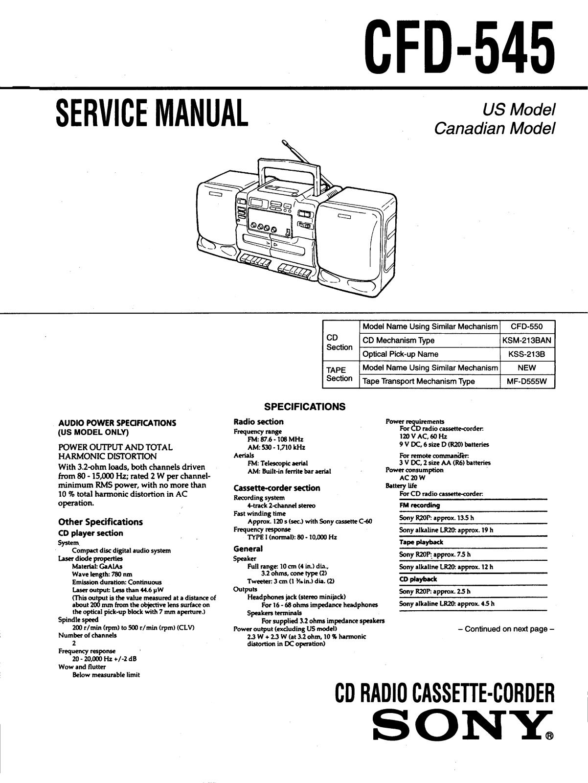 Sony CFD-545 Service manual