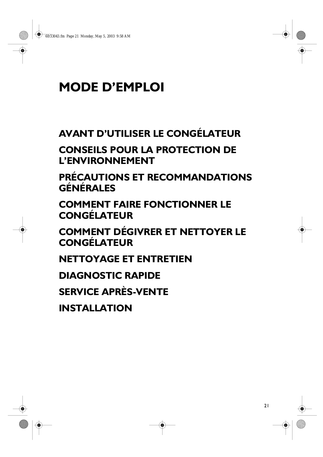 WHIRLPOOL AFG7240 User Manual