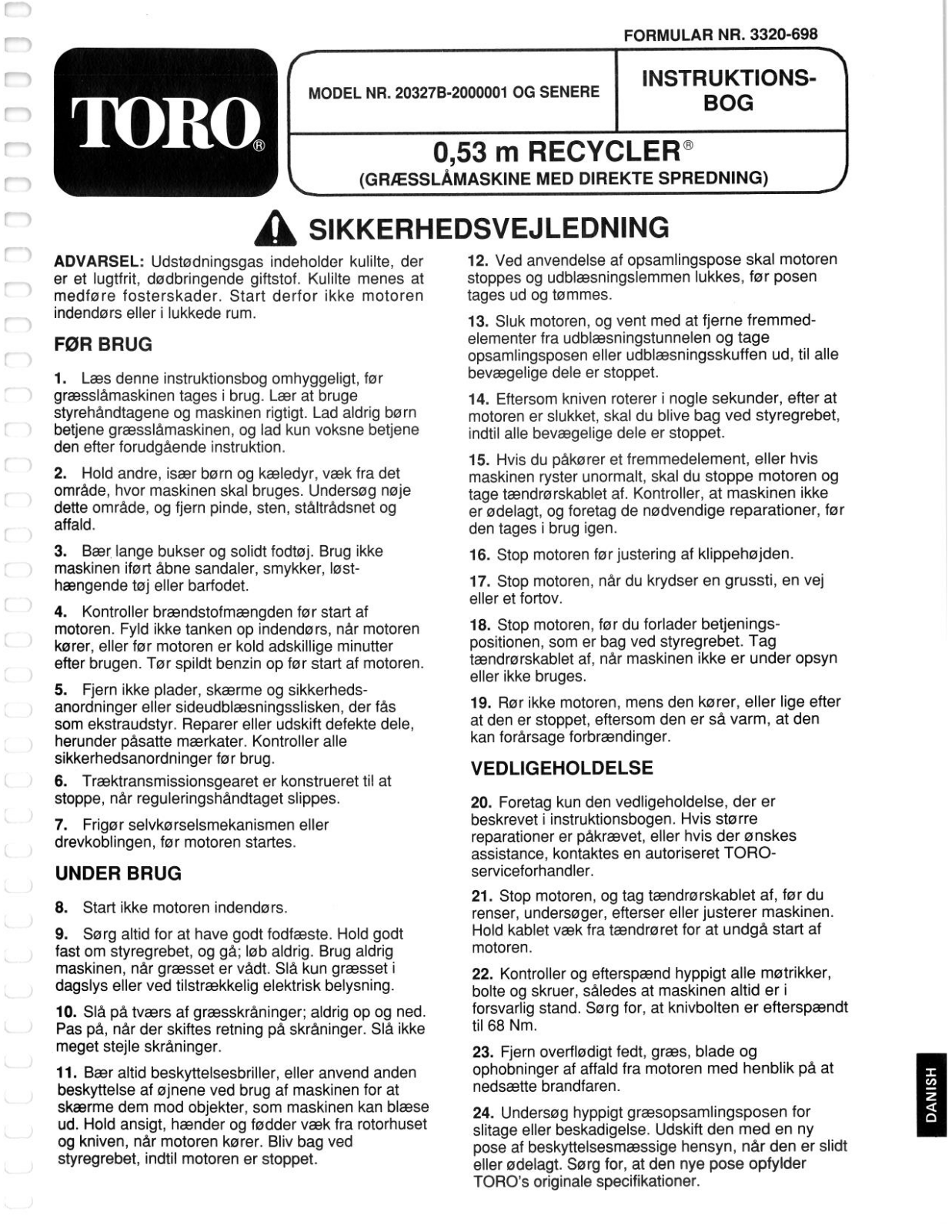 Toro 20327B Operator's Manual