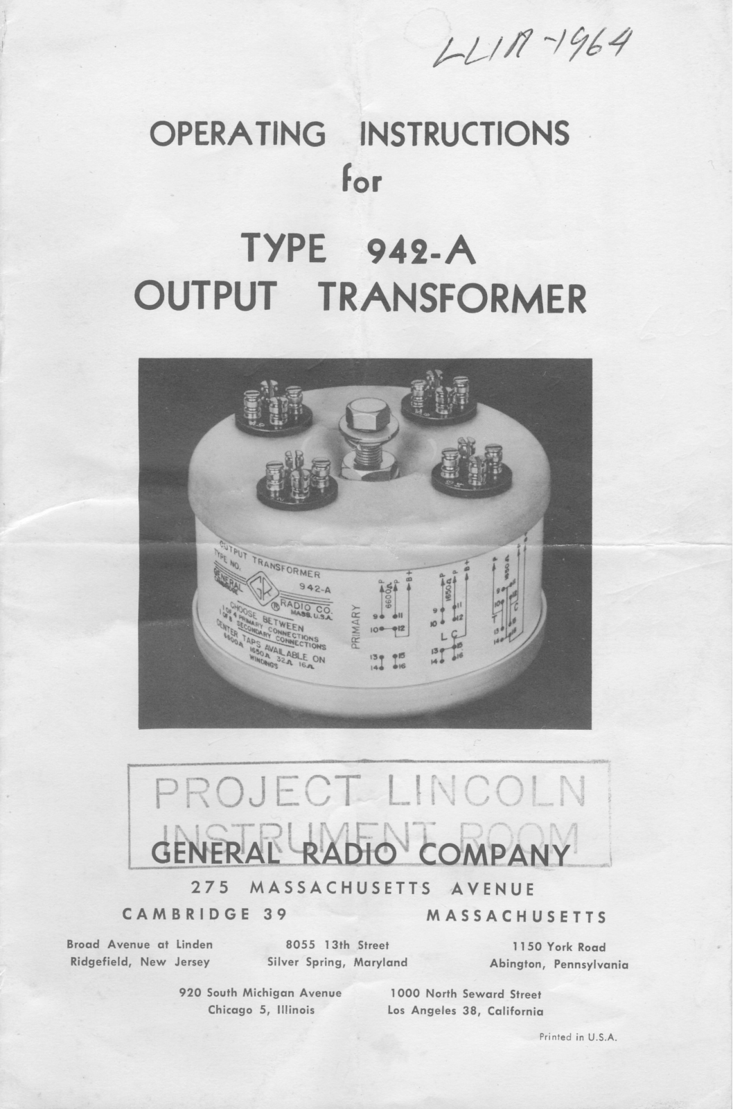 General Radio Company 942-A Service manual