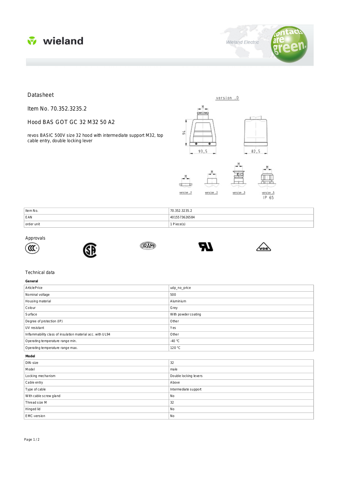 Wieland 70.352.3235.2 Data Sheet