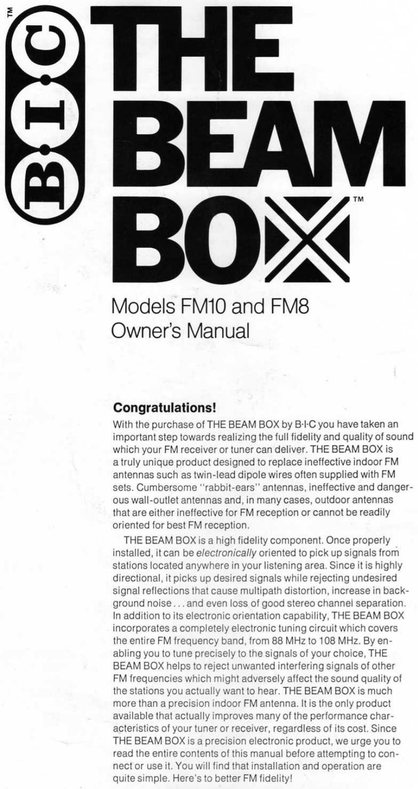 BIC FM-8 Owners manual