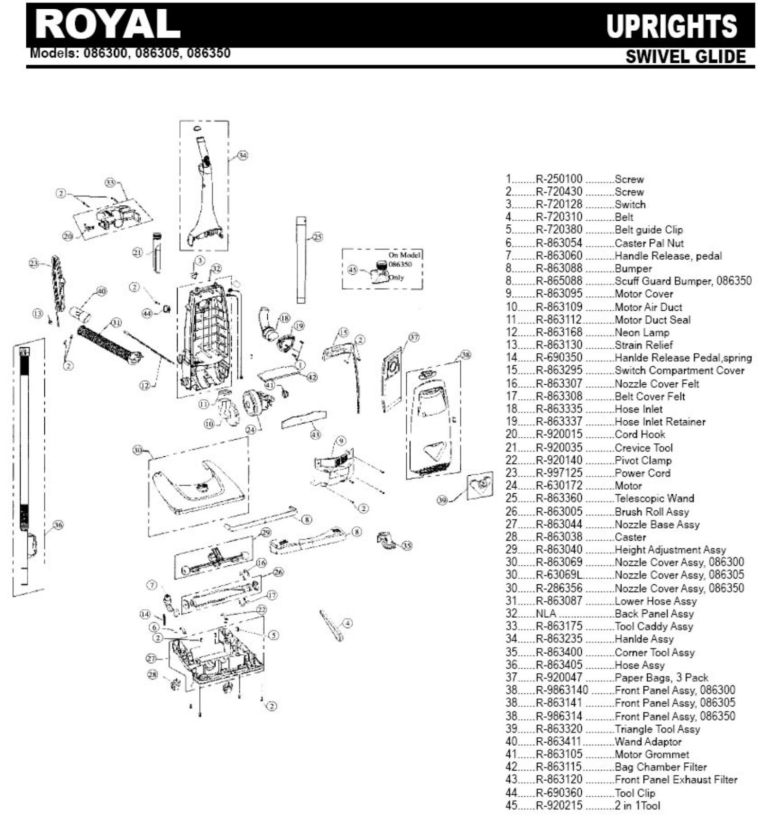 Royal 086300 Parts List