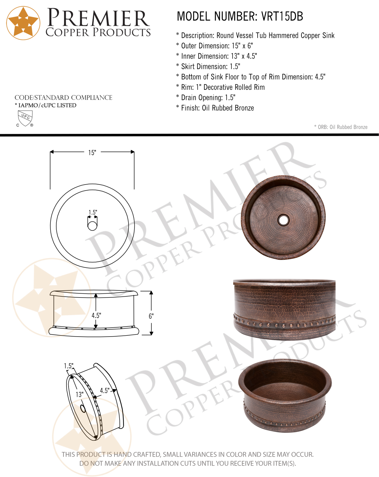 Premier Copper Products IER1514 Specifications - ManualMachine.com