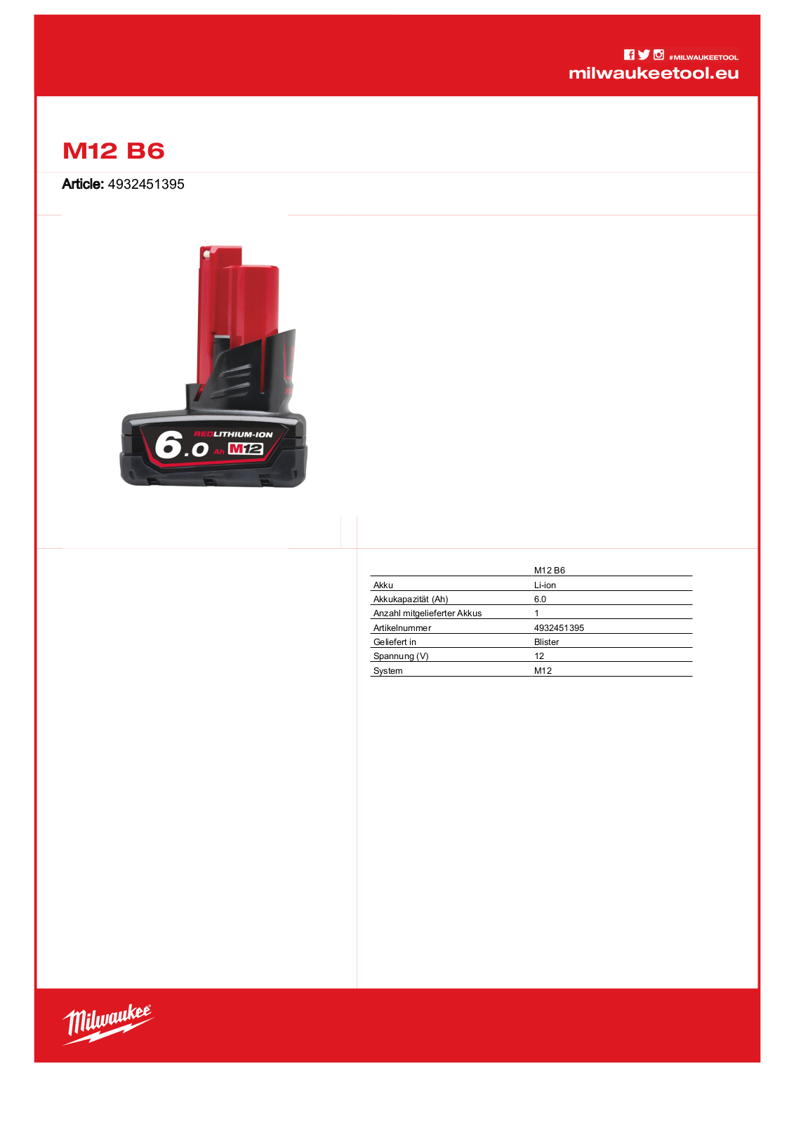 Milwaukee M12 B6 User Manual