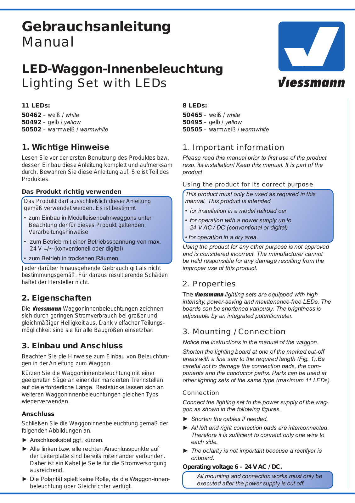 Viessmann 50462, 50465, 50492, 50495, 50505 User Manual