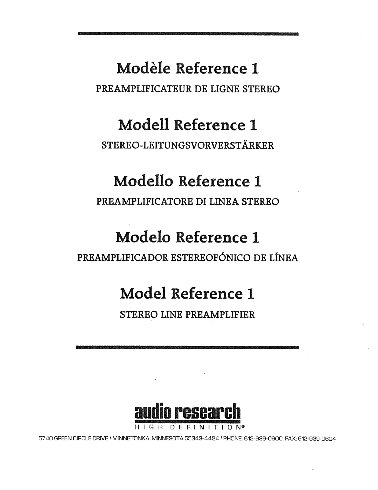 Audio Research Reference 1 Owner's Manual - ManualMachine.com