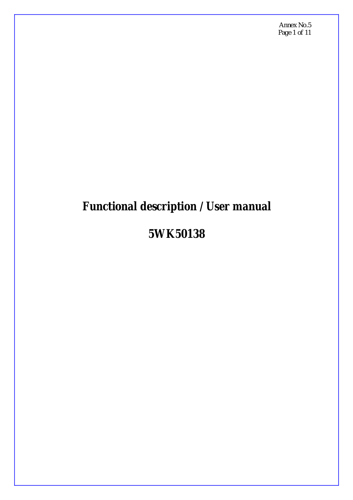 Continental Automotive 5WK50138 Users manual