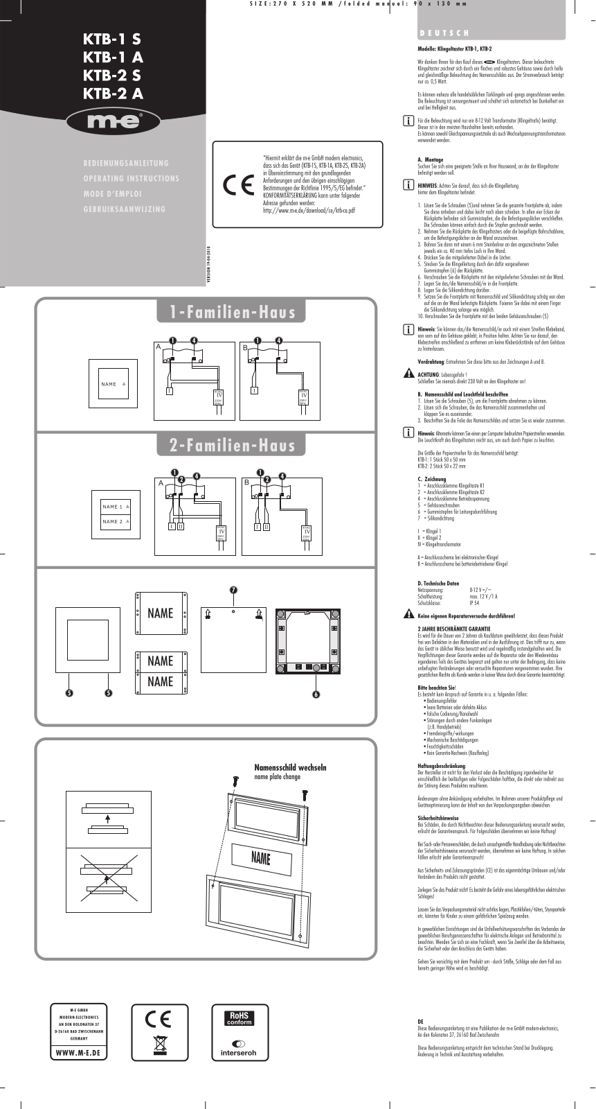 m-e modern-electronics KTB-2 A Operating Instructions