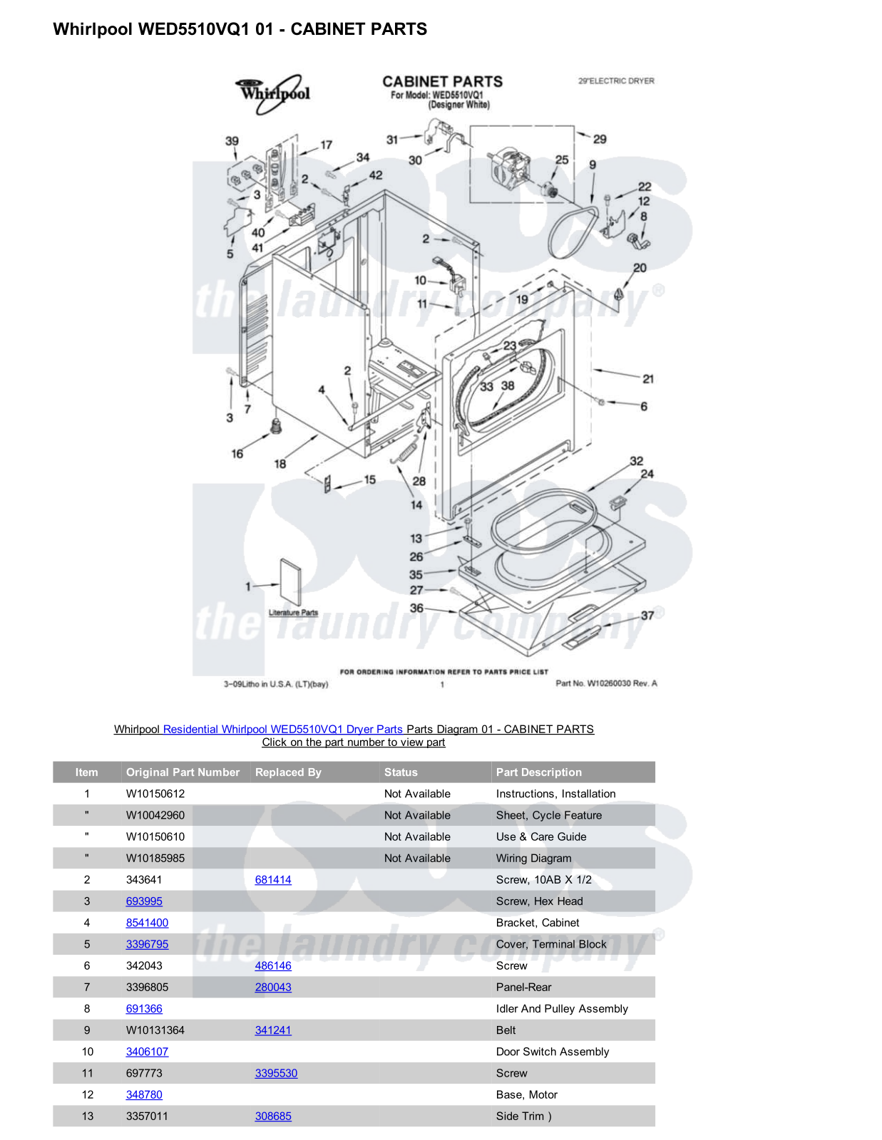 Whirlpool WED5510VQ1 Parts Diagram