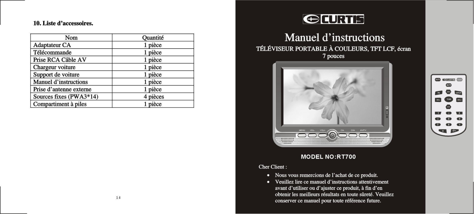 CURTIS RT700 User Manual