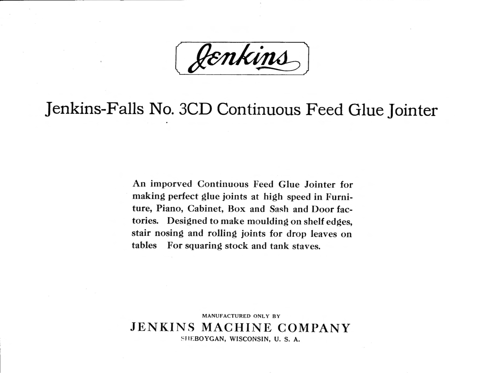 Jenkins Machine No. 3CD Continuous Feed Glue Jointer Other - ManualMachine.com