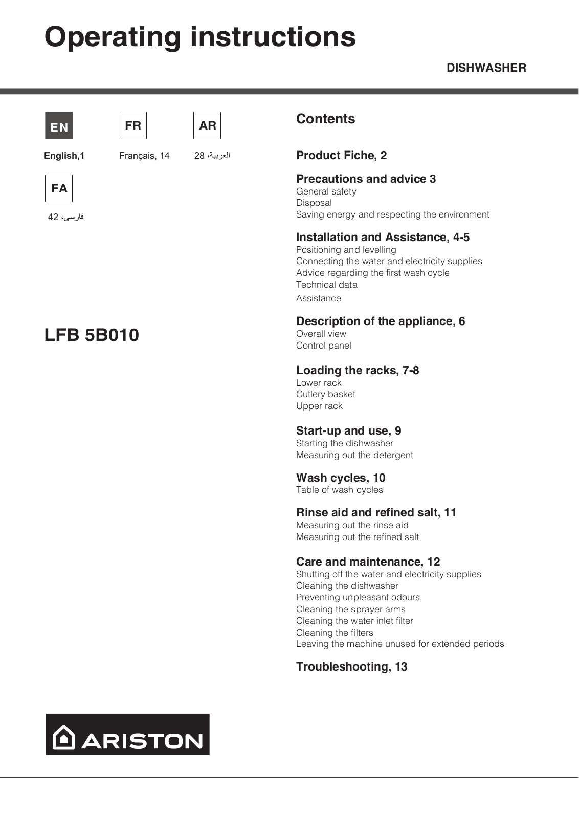 Hotpoint LFB 5B010 EX, LFB 5B010 X EX User Manual